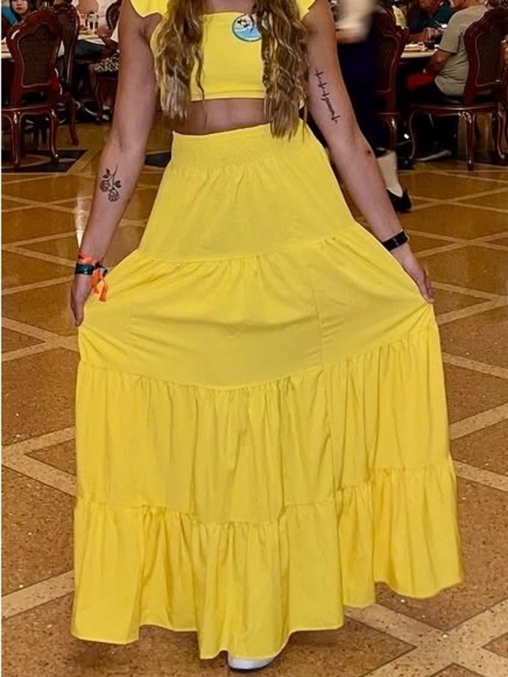 Yellow Tiered Maxi shirt & Skirt - Women's Summer